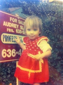 Whitney in 1988 in front of my Mom's sign